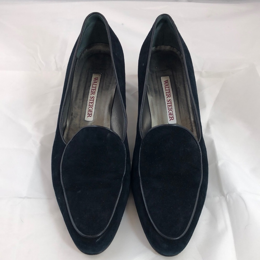 Walter Steiger navy blue suede pump heel loafer